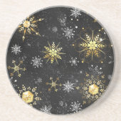 Xmas Golden Snowflakes op zwarte achtergrond Zandsteen Onderzetter (Voorkant)