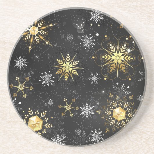 Xmas Golden Snowflakes op zwarte achtergrond Zandsteen Onderzetter (Voorkant)