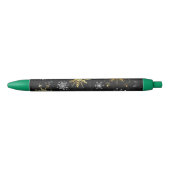 Xmas Golden Snowflakes op zwarte achtergrond Zwarte Inkt Pen (Voorkant)
