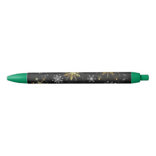 Xmas Golden Snowflakes op zwarte achtergrond Zwarte Inkt Pen