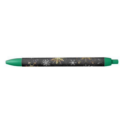 Xmas Golden Snowflakes op zwarte achtergrond Zwarte Inkt Pen (Voorkant)