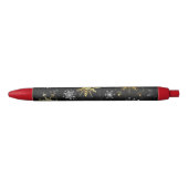 Xmas Golden Snowflakes op zwarte achtergrond Zwarte Inkt Pen (Voorkant)