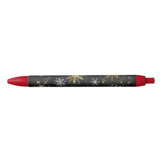 Xmas Golden Snowflakes op zwarte achtergrond Zwarte Inkt Pen (Voorkant)