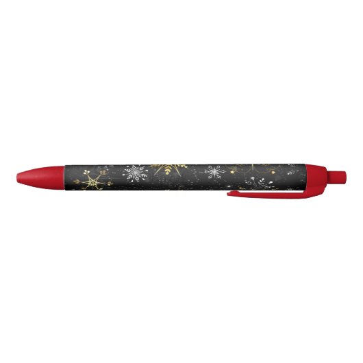 Xmas Golden Snowflakes op zwarte achtergrond Zwarte Inkt Pen (Bodem)