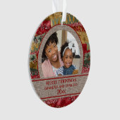 Xmas Grandma Grandpa Red Gold Green Brown Burlap Ornament (voorkant)