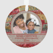 Xmas Grandma Grandpa Red Gold Green Brown Burlap Ornament (achterkant)