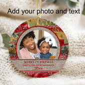 Xmas Grandma Grandpa Red Gold Green Brown Burlap Ornament