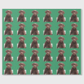 Xmas Green Background Chocolate Lab Dog Puppy Pet Cadeaupapier (Vlak)