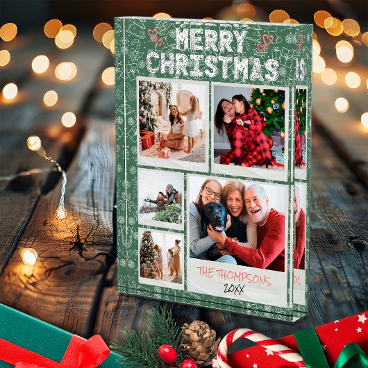 Xmas Green Doodles 5 Photo Family Merry Christmas Fotoblokken