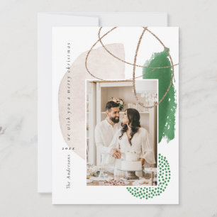 Xmas Green Modern Geometric Photo Holiday Card Feestdagenkaart