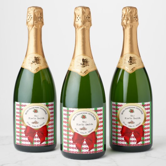 XMAS green & red numbers zero original Sparkling Wijnetiket (Flessen)