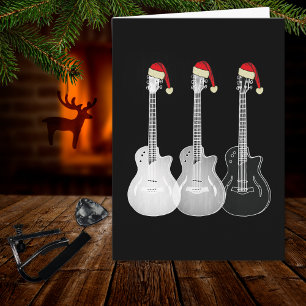 Xmas Guitar Santa Black en White Kaart