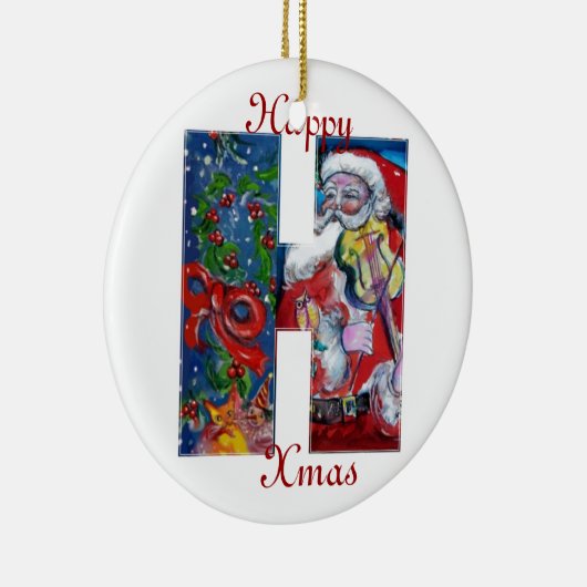 XMAS H LETTER/SANTA CLAUS MET VIOLIN MONOGRAM KERAMISCH ORNAMENT (Rechts)