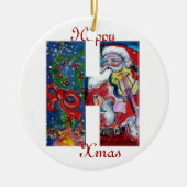 XMAS H LETTER/SANTA CLAUS MET VIOLIN MONOGRAM KERAMISCH ORNAMENT (Voorkant)