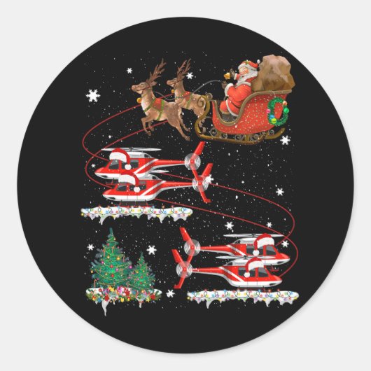 Xmas Helikopter Rendier Santas Sleigh Pilot Merry Ronde Sticker (Voorkant)