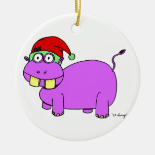 Xmas Hippo Circle Ornament - Rood