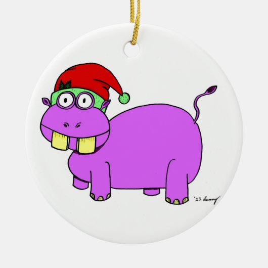 Xmas Hippo Circle Ornament - Rood (Voorkant)