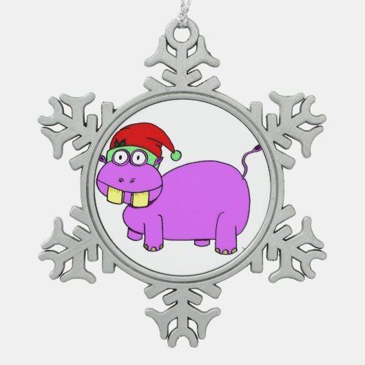 Xmas Hippo Pewter Ornament (Voorkant)