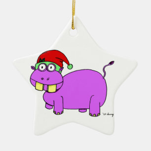 Xmas Hippo Star-Ornament - Geel Keramisch Ornament