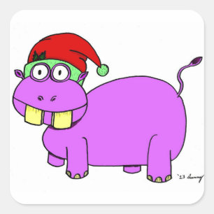 Xmas Hippo-stickers - set van 20 Vierkante Sticker