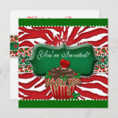 Xmas Holiday Cupcake Zebra Leopard Heart Square Kaart (Voorkant / Achterkant)