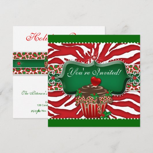 Xmas Holiday Cupcake Zebra Leopard Heart Square Kaart (Voorkant / Achterkant)