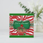 Xmas Holiday Cupcake Zebra Leopard Heart Square Kaart (Staand voorkant)