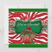 Xmas Holiday Cupcake Zebra Leopard Heart Square Kaart (Voorkant)