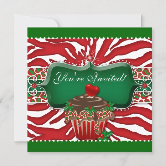 Xmas Holiday Cupcake Zebra Leopard Heart Square Kaart (Voorkant)