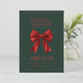 Xmas Holiday Dinner Party Red Satin Bow Green  Kaart (Staand voorkant)