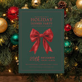 Xmas Holiday Dinner Party Red Satin Bow Green  Kaart
