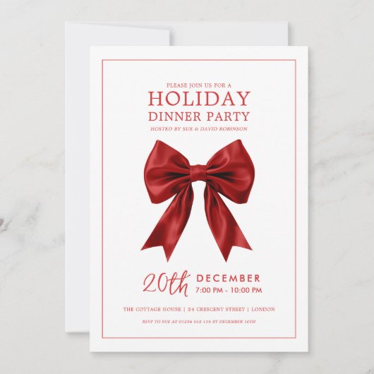Xmas Holiday Dinner Party Red Satin Bow  Kaart (Voorkant)