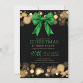 Xmas Holiday Dinner Party Winter Bow Green Gold Kaart (Voorkant)