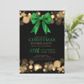 Xmas Holiday Dinner Party Winter Bow Green Gold Kaart (Staand voorkant)