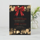 Xmas Holiday Dinner Party Winter Bow Red Gold Kaart (Staand voorkant)