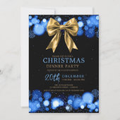 Xmas Holiday Dinner Party Winter Gold Bow Navy  Kaart (Voorkant)