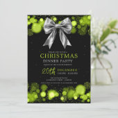 Xmas Holiday Dinner Party Winter Silver Bow Green  Kaart (Staand voorkant)