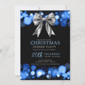 Xmas Holiday Dinner Party Winter Silver Bow Navy  Kaart (Voorkant)