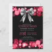 Xmas Holiday Dinner Party Winter Silver Bow Red Kaart (Voorkant)