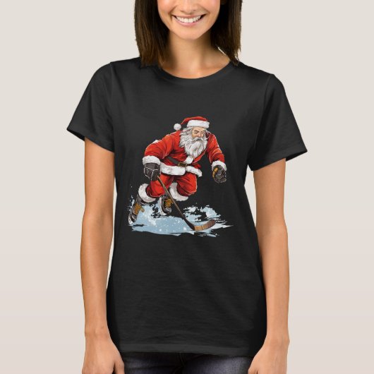 Xmas Holiday Fun Santa Playing Ice Hockey Christma T-shirt (Voorkant)
