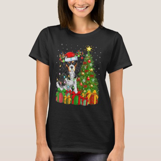 Xmas Holiday Licht Santa English Setter Dog Chris T-shirt (Voorkant)