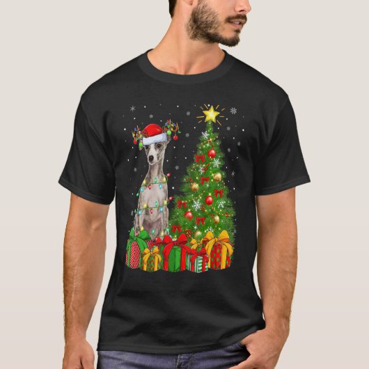 Xmas Holiday Licht Santa Whippet Dog Kerstmis Tr T-shirt (Voorkant)