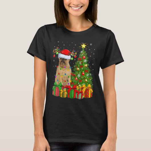 Xmas Holiday Light Santa Brussels Griffon Dog Chri T-shirt (Voorkant)