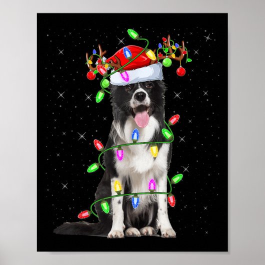 Xmas Holiday Lighting Santa Border Collie Dog Chri Poster (Voorkant)