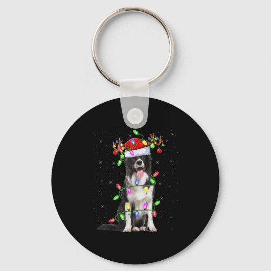 Xmas Holiday Lighting Santa Border Collie Dog Chri Sleutelhanger (Voorkant)