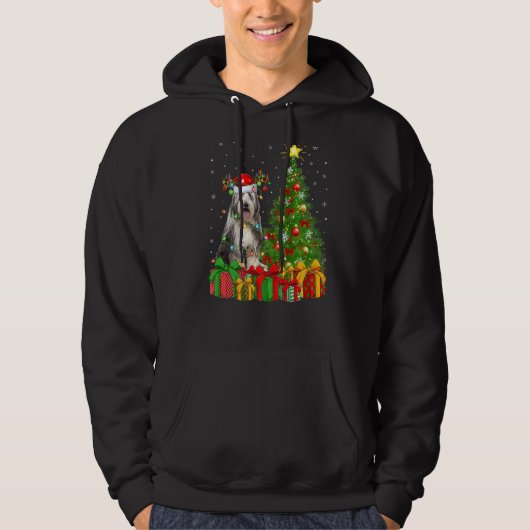 Xmas Holiday Lights Santa Bearded Collie Dog Chris Hoodie (Voorkant)