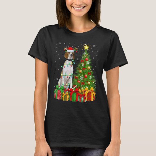 Xmas Holiday Lights Santa English Pointer Dog Chri T-shirt (Voorkant)