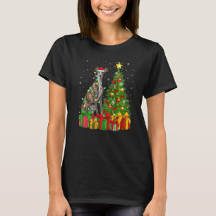 Xmas Holiday Lights Santa Greyhound Dog Kerstmis T-shirt