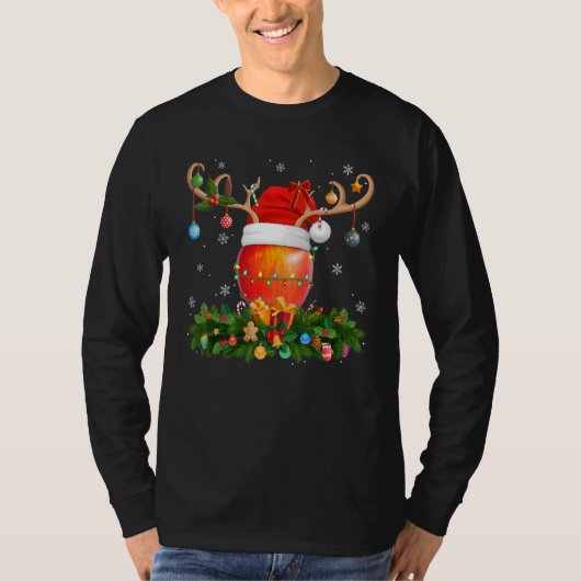Xmas Holiday Reindeer Hat Santa Apple Fruit Christ T-shirt (Voorkant)