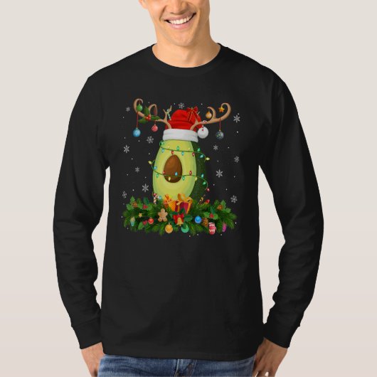 Xmas Holiday Reindeer Hat Santa Avocado Fruit Chri T-shirt (Voorkant)